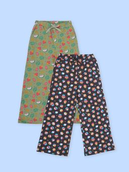 KiddoPanti - Girls Cotton Fruit and Cup Cake Aop Printed Pyjama (Pack Of 2)
