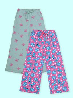 KiddoPanti - Girls Cotton Bow and Bunny Aop Printed Pyjama (Pack Of 2)