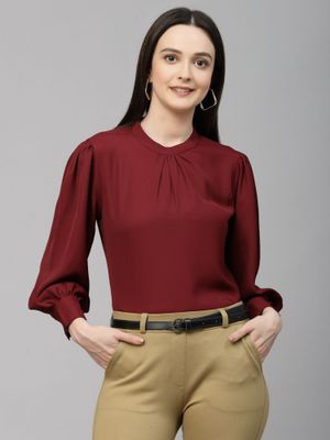 Buy Style Quotient Women Maroon Solid Polyester Regular Smart Casual