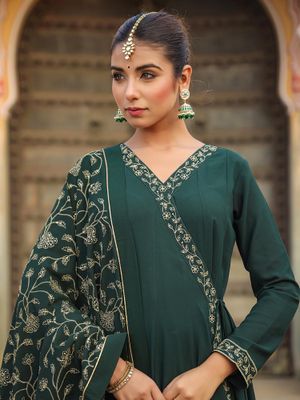 Vaamsi Women's PK1739A Kurta - Green, 100% Crepe Blend, 3/4 Sleeve, Length 46 Inches, XS
