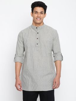 Fabindia - Grey Cotton Striped Kurta Short