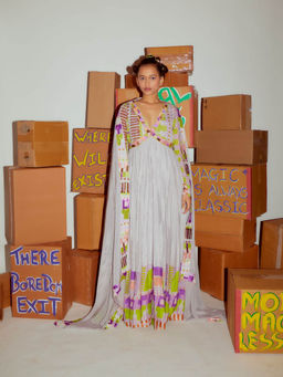 Nirmooha - Geometric Anarkali with Hand Embroidered & Dupatta with Stitched Blouse (Set of 2)