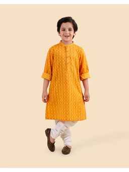 Fabindia - Mustard Cotton Hand Block Printed Long Kurta
