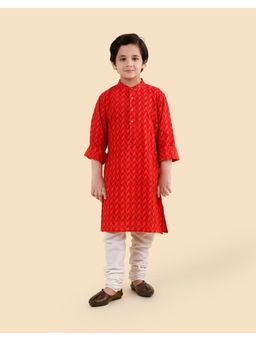 Fabindia - Red Cotton Hand Block Printed Long Kurta