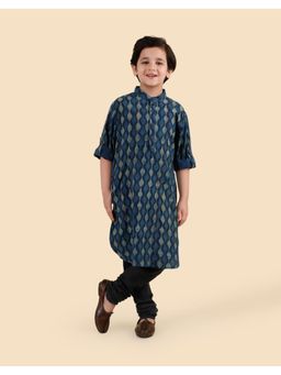 Fabindia - Blue Cotton Dabu Printed Long Kurta