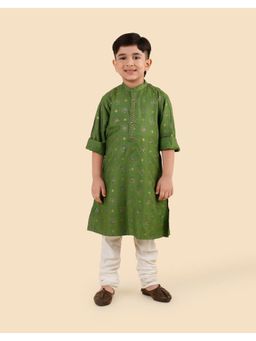 Fabindia - Green Viscose Blend Hand Block Printed Long Kurta