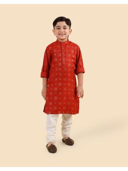 Fabindia - Orange Viscose Blend Hand Block Printed Long Kurta