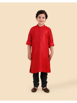 Fabindia - Red Viscose Blend Hand Block Printed Long Kurta