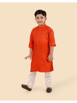 Fabindia - Orange Viscose Blend Hand Block Printed Long Kurta