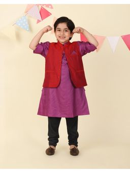 Fabindia - Purple Viscose Blend Kurta with Nehru Jacket