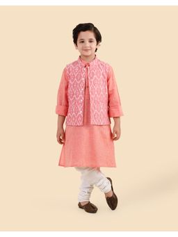 Fabindia - Pink Cotton Ikat Kurta with Nehru Jacket