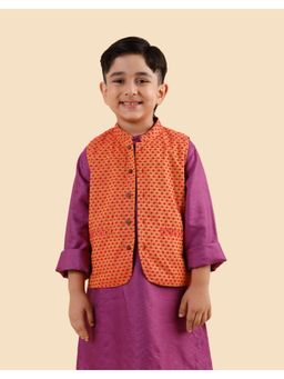 Fabindia - Red Cotton Dobby Nehru Jacket