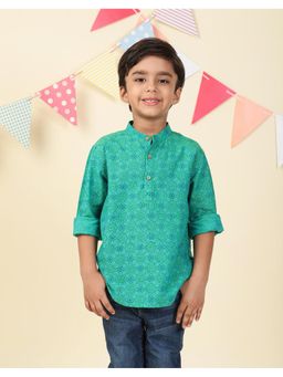 Fabindia - Teal Cotton Hand Block Printed Short Kurta