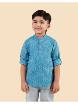 Fabindia - Blue Cotton Hand Block Printed Short Kurta