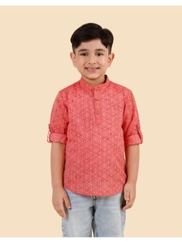 Fabindia - Red Cotton Hand Block Printed Short Kurta
