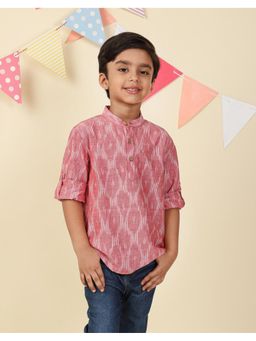 Fabindia - Pink Cotton Ikat Short Kurta