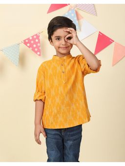 Fabindia - Yellow Cotton Ikat Short Kurta