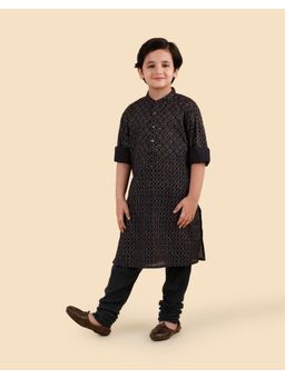 Fabindia - Navy Blue Cotton Printed Long Kurta