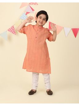 Fabindia - Orange Cotton Blend Dobby Long Kurta