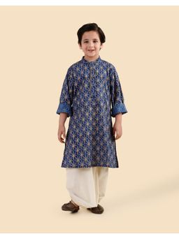 Fabindia - Navy Blue Cotton Hand Block Printed Long Kurta
