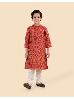 Fabindia - Red Cotton Hand Block Printed Long Kurta
