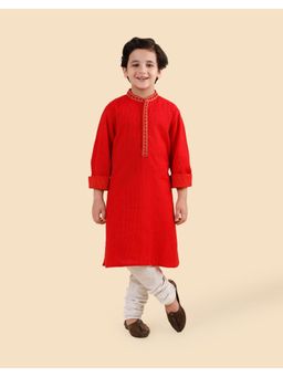 Fabindia - Red Cotton Dobby Long Kurta