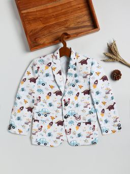 JBN Creation - Boys White Cotton Blend Printed Blazer