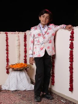 JBN Creation - Boys Stain Peach Floral Printed Blazer