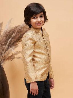 JBN Creation - Boys Rose Gold Self Woven Bracode Silk Blend Jodhpuri Coat