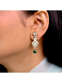 Shop Naymee - Exquisite Polki Danglers with Green Stones