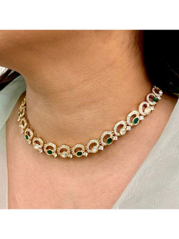 Shop Naymee - Delicate Emerald Charm Kundan Choker and Earrings Set