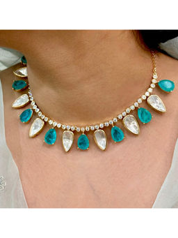 Shop Naymee - Celestial Blue Polki Necklace and Earrings Set