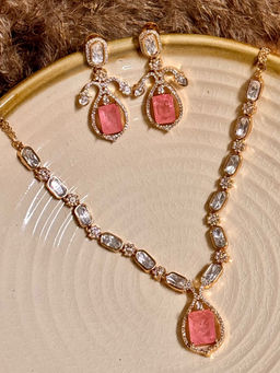 Shop Naymee - Blush Elegance Kundan and Polki Necklace and Earrings Set