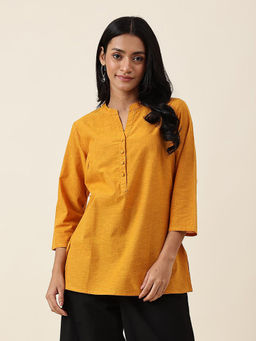 Fabindia - Mustard Cotton Slim Fit Short Kurta