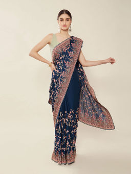 Soch - Embroidered Georgette Saree with Unstitched Blouse
