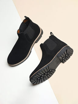 Louis Stitch - Men Jet Black Mid Ankle Suede Leather Chelsea Boots