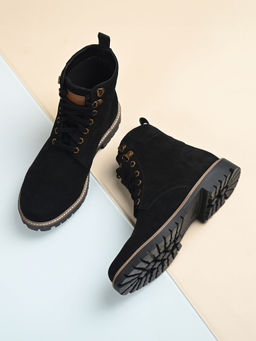 Louis Stitch - Men Jet Black Mid Ankle Suede Leather Casual Boots