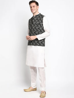 Devoiler - Men Black Printed Pure Cotton Nehru Jacket