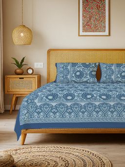 Urban Space - Rajasthani Floral Pure Cotton King Bedsheet with 2 Pillow Covers - Morbagh