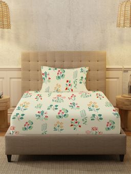 Urban Space - Serene 200 Tc Cotton Bedsheets with 1 Pillow Cover - Single - Eden Cream