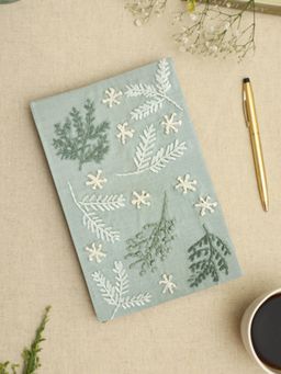 Design Gaatha - Sage Green Fern Whisper Dupion Hand Embroidered Diary