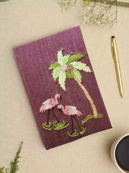 Design Gaatha - Mauve Flamingo Garden Hand Embroidered Diary