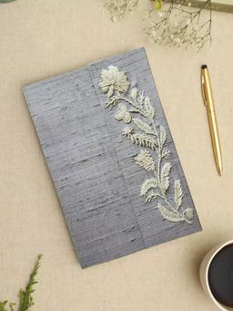 Design Gaatha - Grey Floral Flap Hand Embroidered Diary
