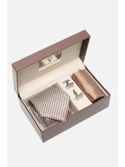Van Heusen - Men Beige Party Tie With Pocket Square & Cufflinks