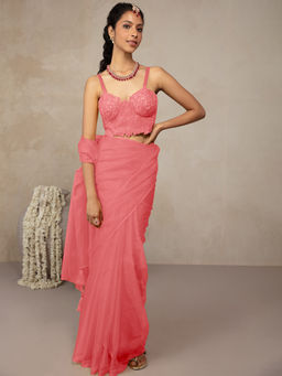 Gajra Gang - Dreamy Pink Saree With Stitched Blouse (Set of 2)