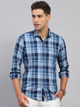 Monte Carlo - Mens Sky Blue Checkered Full Sleeve Casual Shirt