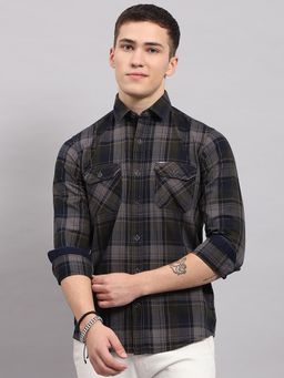 Monte Carlo - Mens Grey Checkered Collared Neck Full Sleeve Shirt