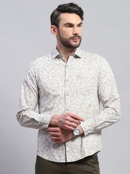 Monte Carlo - Mens Beige Printed Collared Neck Full Sleeve Shirt