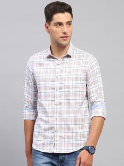 Monte Carlo - Mens White Checkered Full Sleeve Casual Shirt