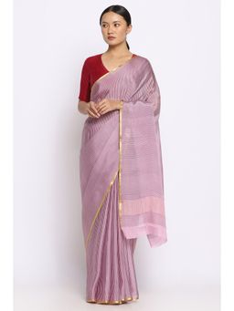Via East - Striped Lilac Crepe Saree with Unstitched Blouse